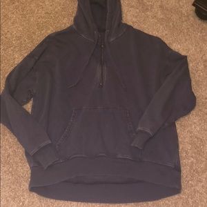 washed blue quarter zip hoodie